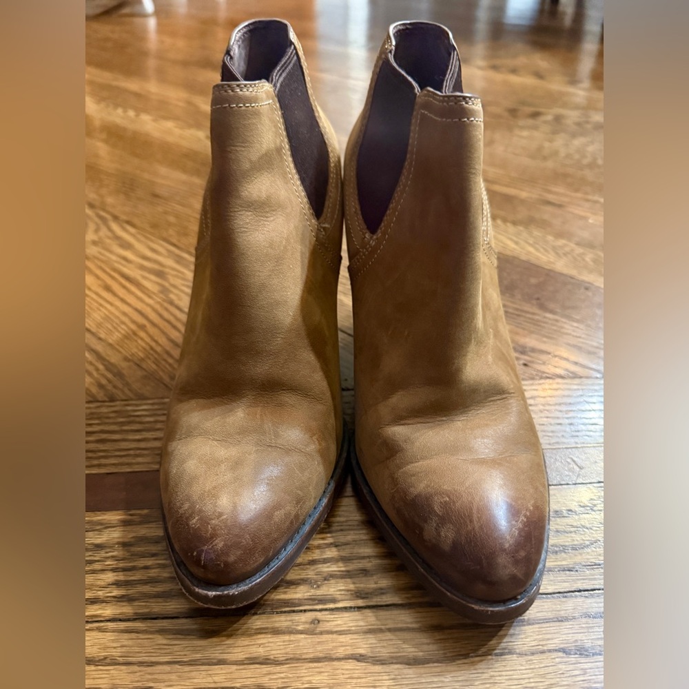 Cole Haan Wedge Booties‎ Womens 8B Tan Leather Grand.OS D42311 Pointed Toe Good